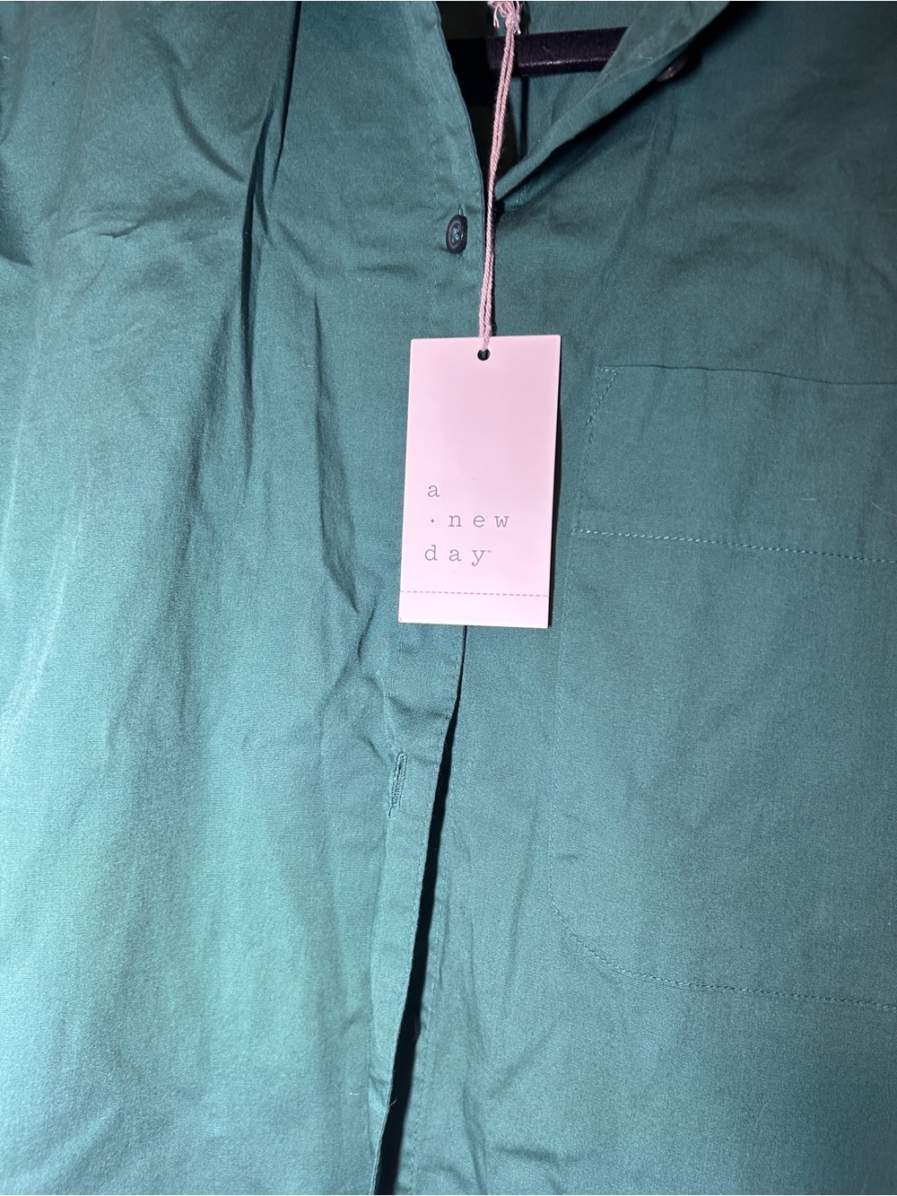 A New Day Green Button Front Collared Shirt Womens XS NWT Oversized Top - Picture 2 of 8